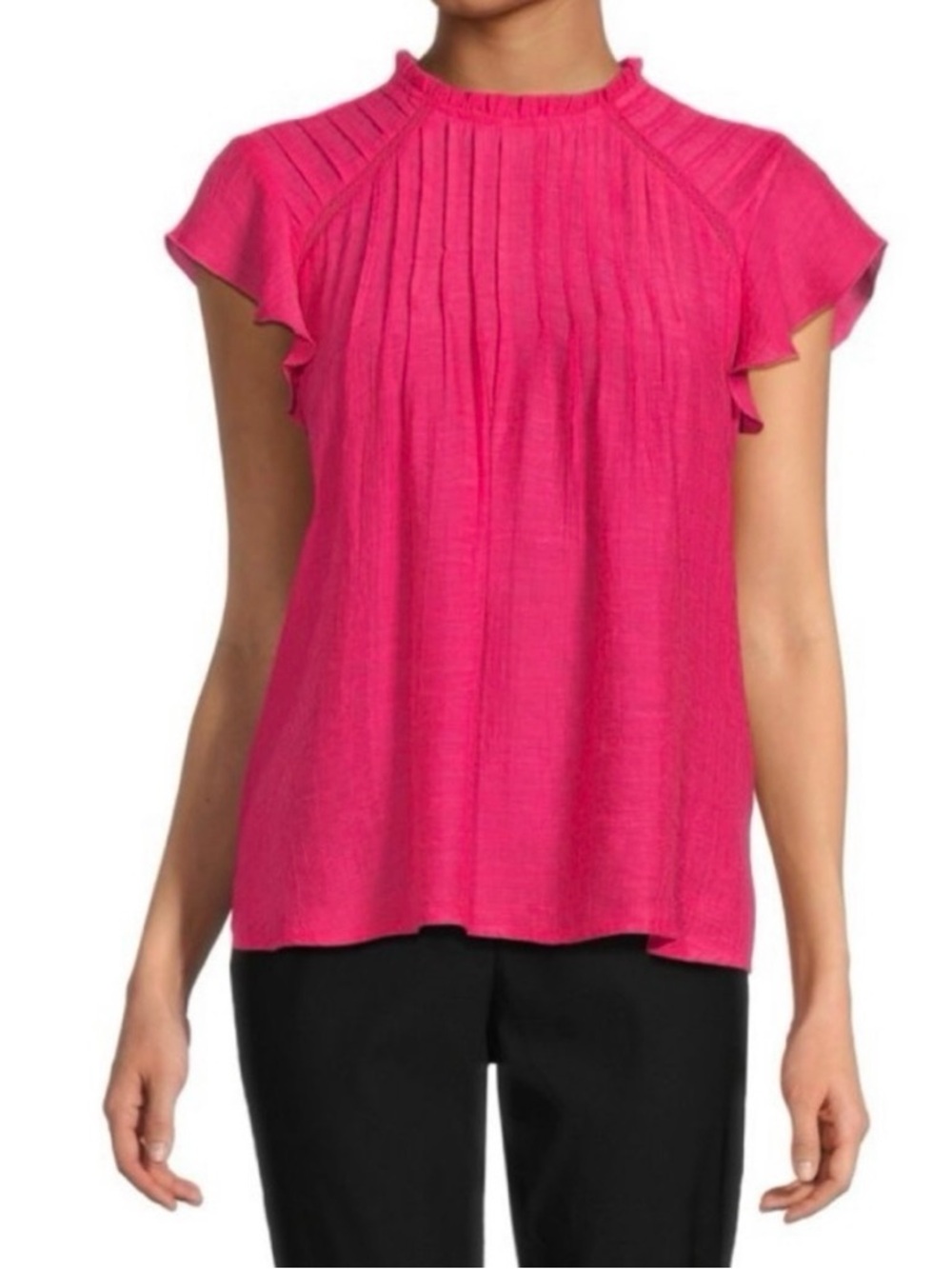 Nanette Lepore Bright Pink Pleated Flutter Sleeve Blouse